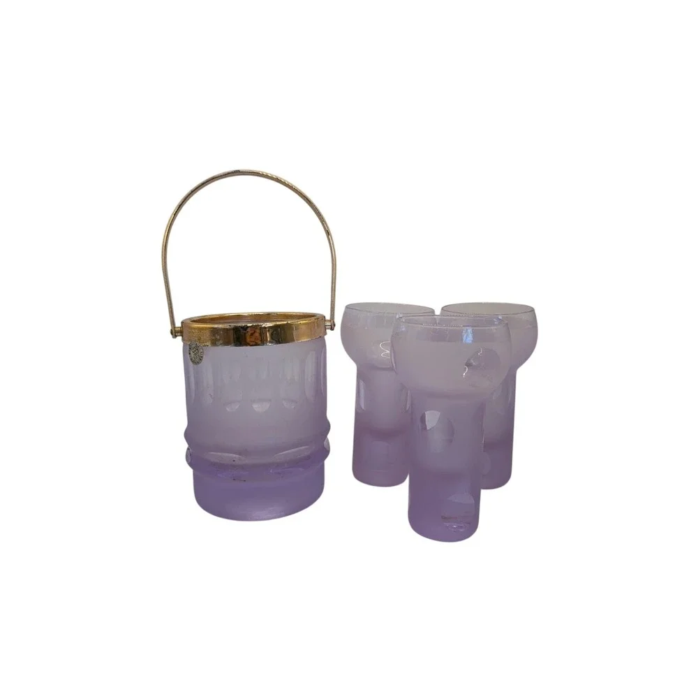 Vintage Neodymium Alexandrite Glass Ice Bucket and 3 Tumbler Set Color Changing